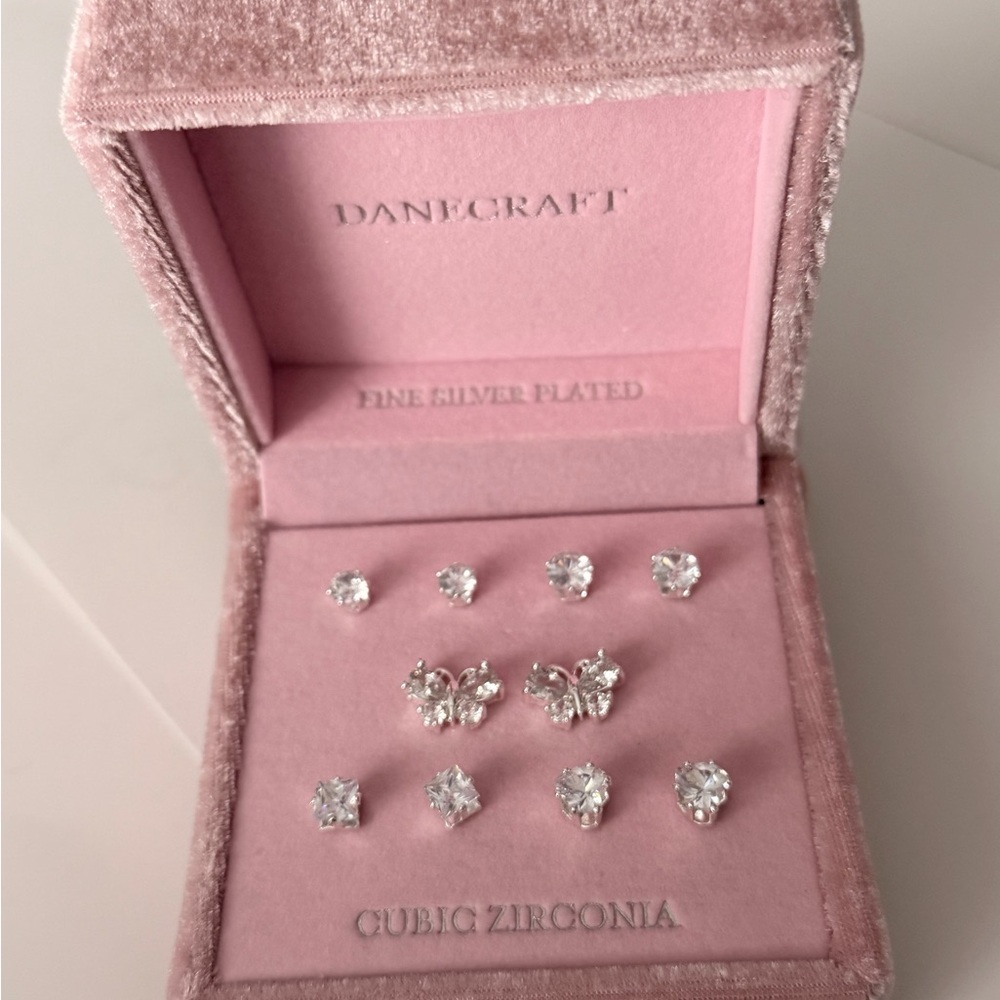 DANCRAFT Silver Crystal Stud Earrings Set of 5; gift idea jewelry studs new - Picture 11 of 17